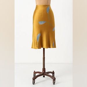 Anthropologie Golden Silk Midi Skirt Size 12